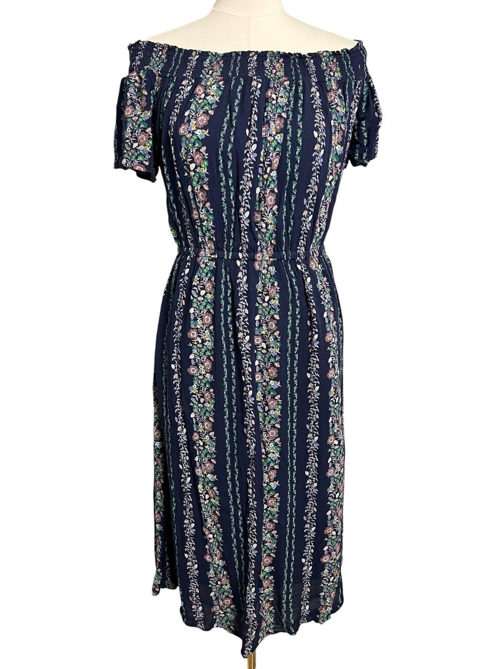 Old Navy Floral Sundress Womens Petite S Blue Off Shoulder Ruffle Midi Boho